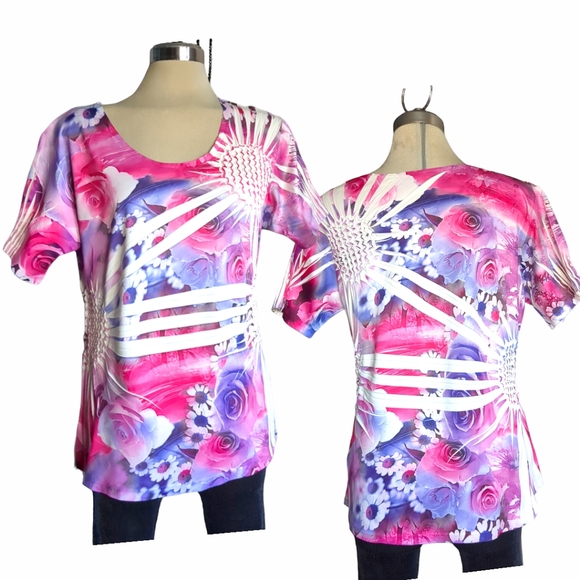 REVES COLLECTION Beautiful Floral Print Pink Purple and White Colors Size L - Picture 7 of 16